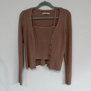 Abercrombie & Fitch Tan Ribbed Cardigan and Tank Set